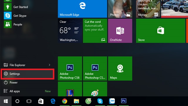 Mở cài đặt bằng cách bấm vào biểu tượng Windows ⇒ Setting